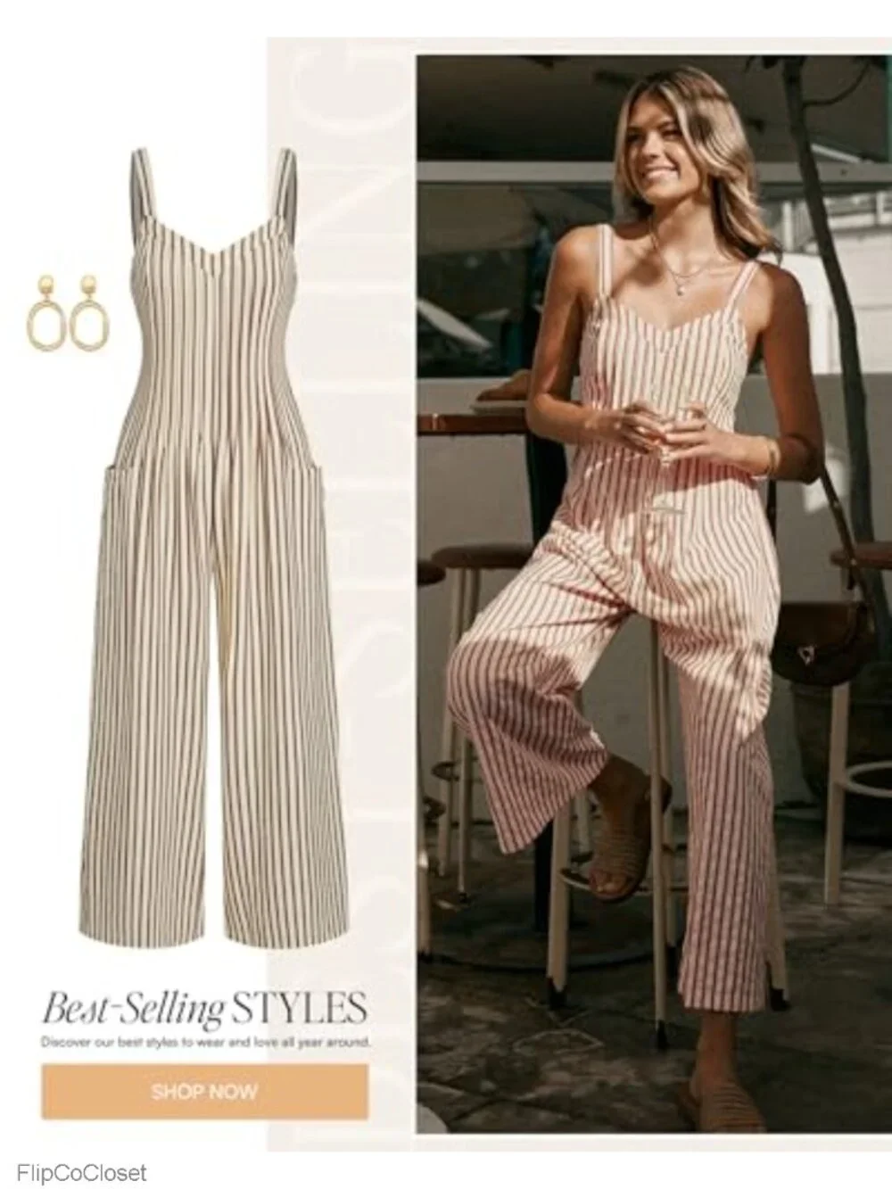 Women Striped Maxi Jumpsuit Wide Leg Sleeveless Cutout Back Pockets Summer